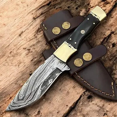 Handmade Damascus Hunting Knife – Buffalo Horn Handle by Damascus Knife Store, Damascus knife main product photo