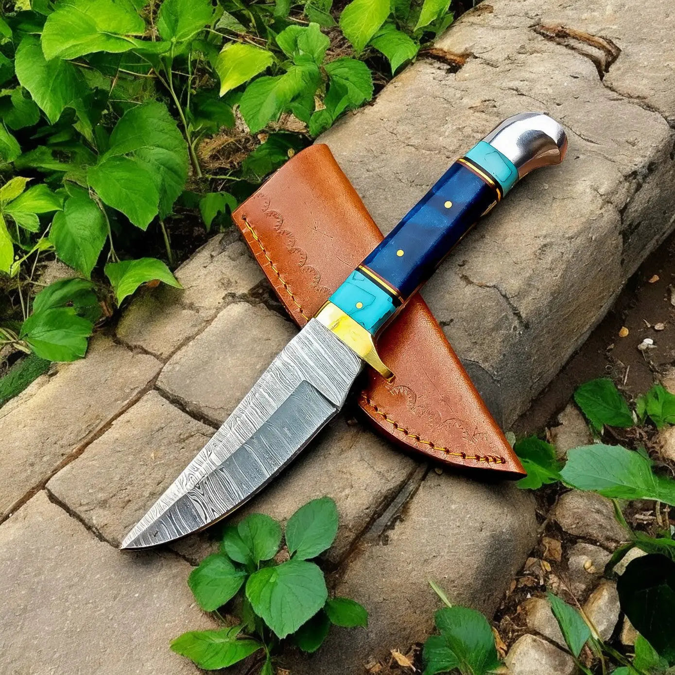 Handmade Damascus Hunting Knife – Epoxy Resin Handle by Damascus Knife Store, Damascus knife main product photo