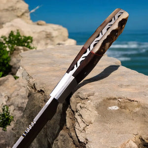 Handmade Damascus Hunting Knife | Sheep Horn & Rosewood by Damascus Knife Store, Damascus knife detail photo 5
