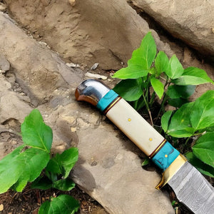 Handmade Damascus Hunting Knife – Turquoise & Bone Handle by Damascus Knife Store, Damascus knife detail photo 4
