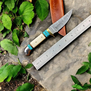 Handmade Damascus Hunting Knife – Turquoise & Bone Handle by Damascus Knife Store, Damascus knife detail photo 5