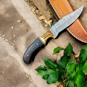 Handmade Damascus Hunting Knife – Wenge & Antler Handle by Damascus Knife Store, Damascus knife main product photo