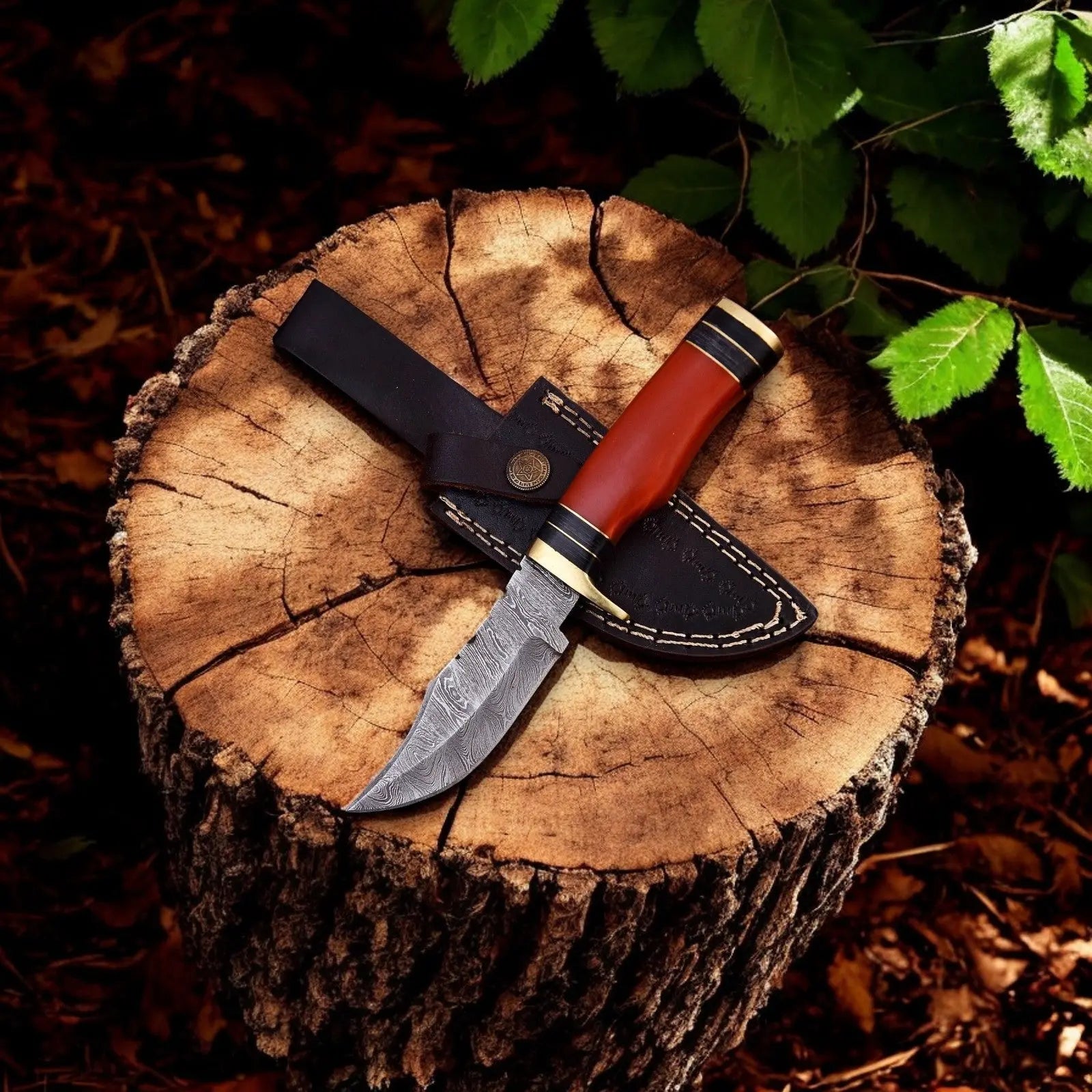 Handmade Damascus Hunting Knife with Epoxy Resin Handle by Damascus Knife Store, Damascus knife main product photo
