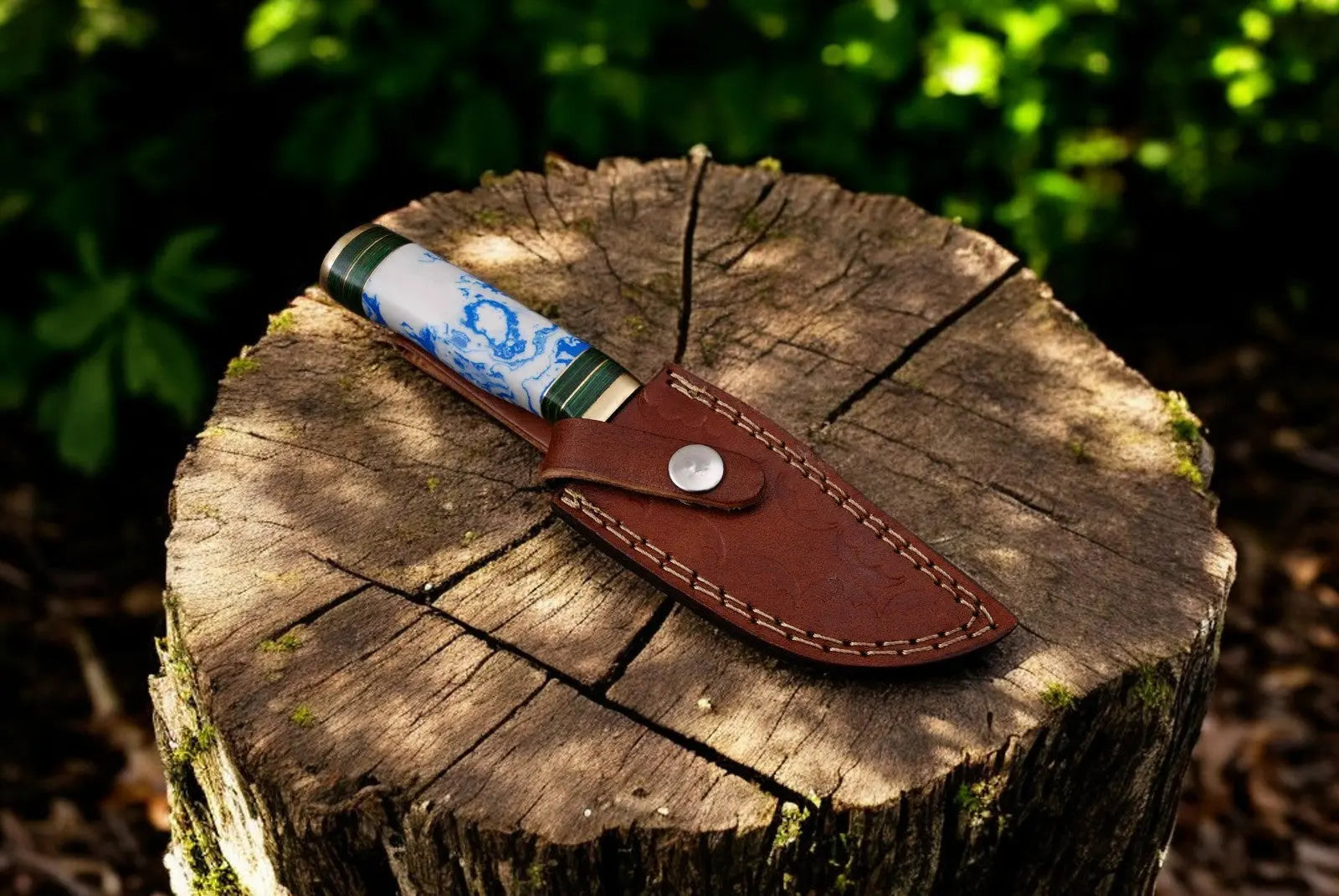 Handmade Damascus Hunting Knife with Epoxy Resin Handle by Damascus Knife Store, Damascus knife detail photo 3