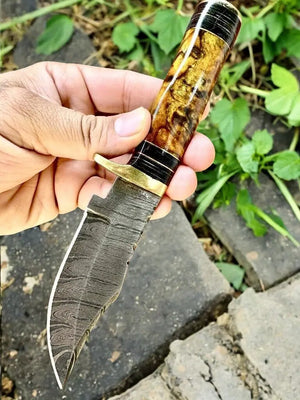 Handmade Damascus Hunting Knife with Epoxy Resin Handle by Damascus Knife Store, Damascus knife main product photo