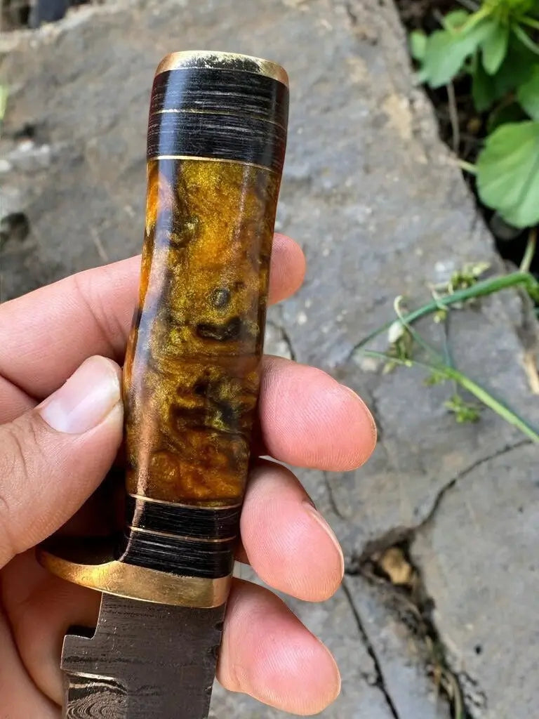 Handmade Damascus Hunting Knife with Epoxy Resin Handle by Damascus Knife Store, Damascus knife detail photo 5