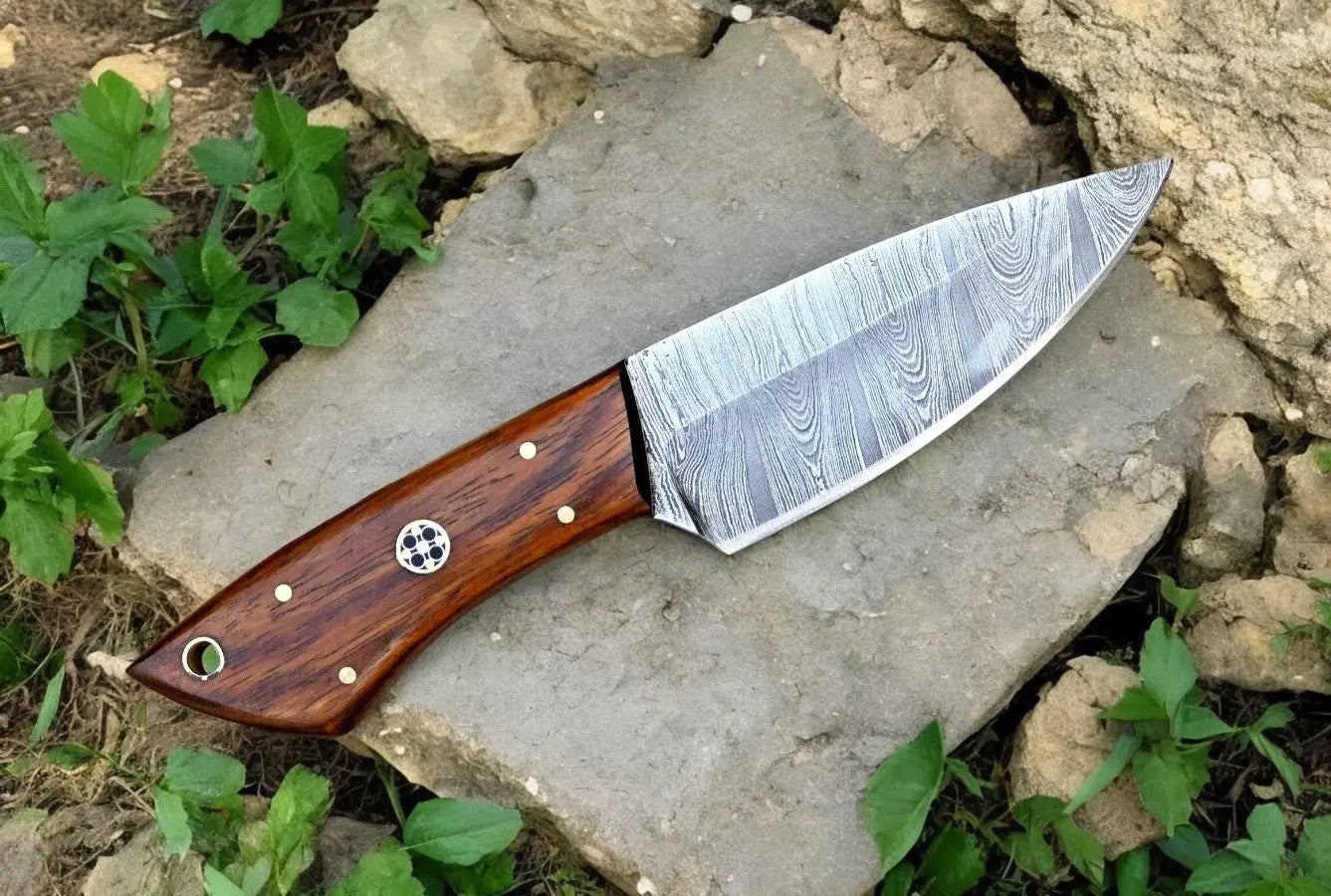 Handmade Damascus Hunting Knife with Rosewood Handle by Damascus Knife Store, Damascus knife detail photo 5