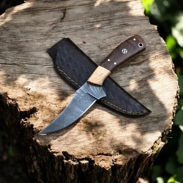 Handmade Damascus Hunting Knife with Rosewood Handle by Damascus Knife Store, Damascus knife main product photo