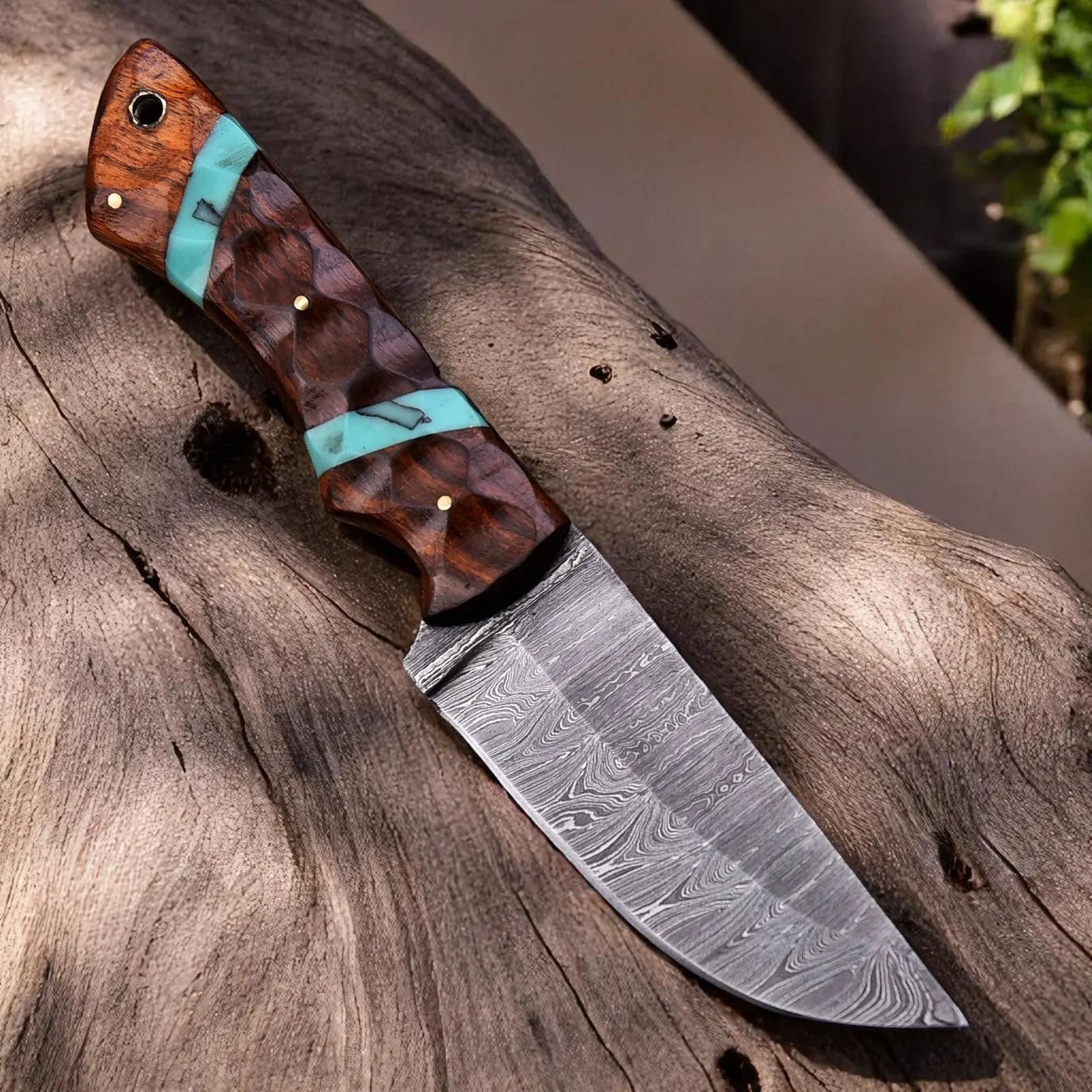Handmade Damascus Hunting Knife with Rosewood Handle Damascus Knife Store