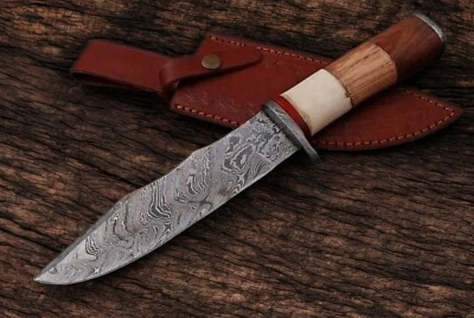 Handmade Damascus Hunting Knife with Wood Handle – 8" by Damascus Knife Store, Damascus knife main product photo
