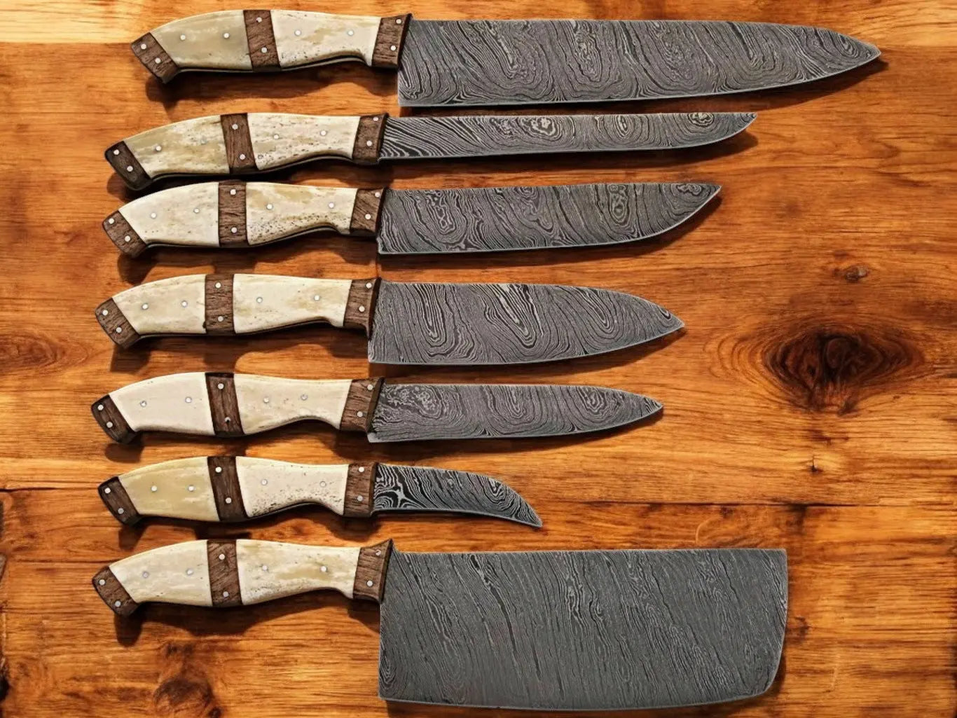 Handmade Damascus Kitchen Knives Set – Bone & Rosewood Damascus Knife Store