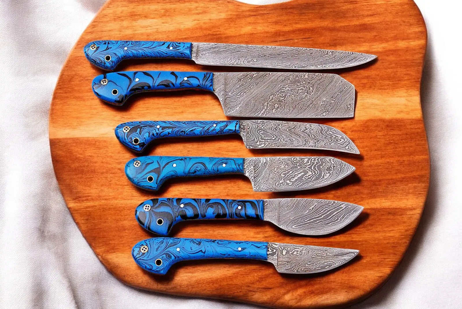 Handmade Damascus Kitchen Knives Set – Epoxy Resin Handle by Damascus Knife Store, Southern handmade gift main product photo