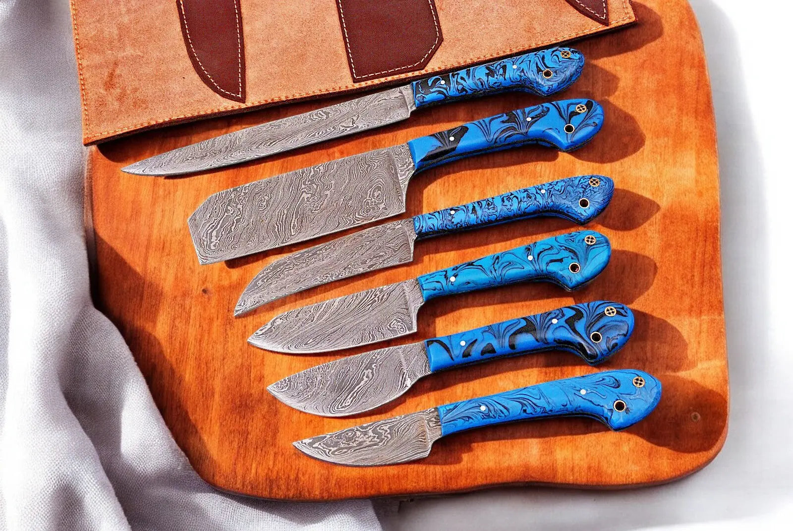 Handmade Damascus Kitchen Knives Set – Epoxy Resin Handle by Damascus Knife Store, Southern handmade gift detail photo 2
