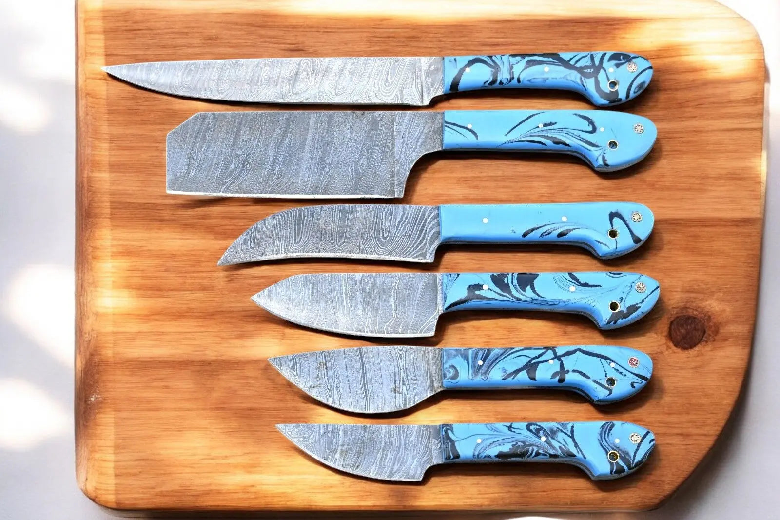 Handmade Damascus Kitchen Knives Set – Epoxy Resin Handles by Damascus Knife Store, Southern handmade gift main product photo