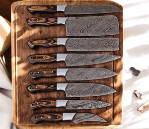 Handmade Damascus Kitchen Knives Set – Exotic Wood Handles by Damascus Knife Store, Southern handmade gift main product photo