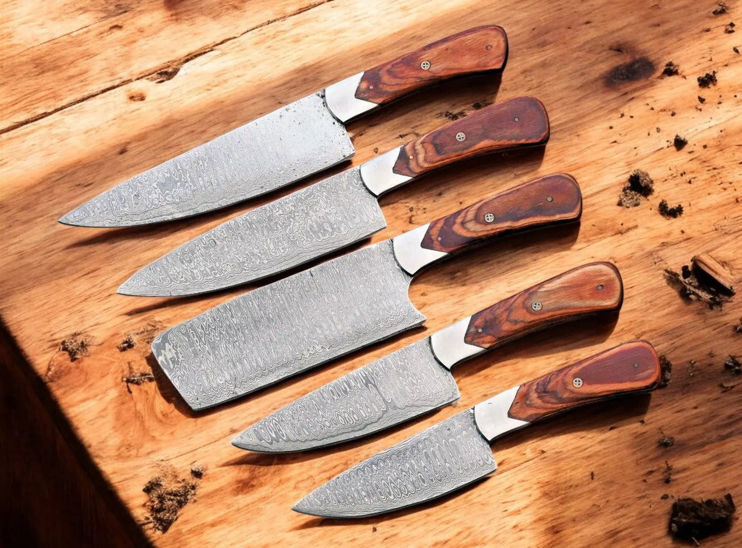 Handmade Damascus Kitchen Knives Set – Exotic Wood Handles by Damascus Knife Store, Southern handmade gift main product photo