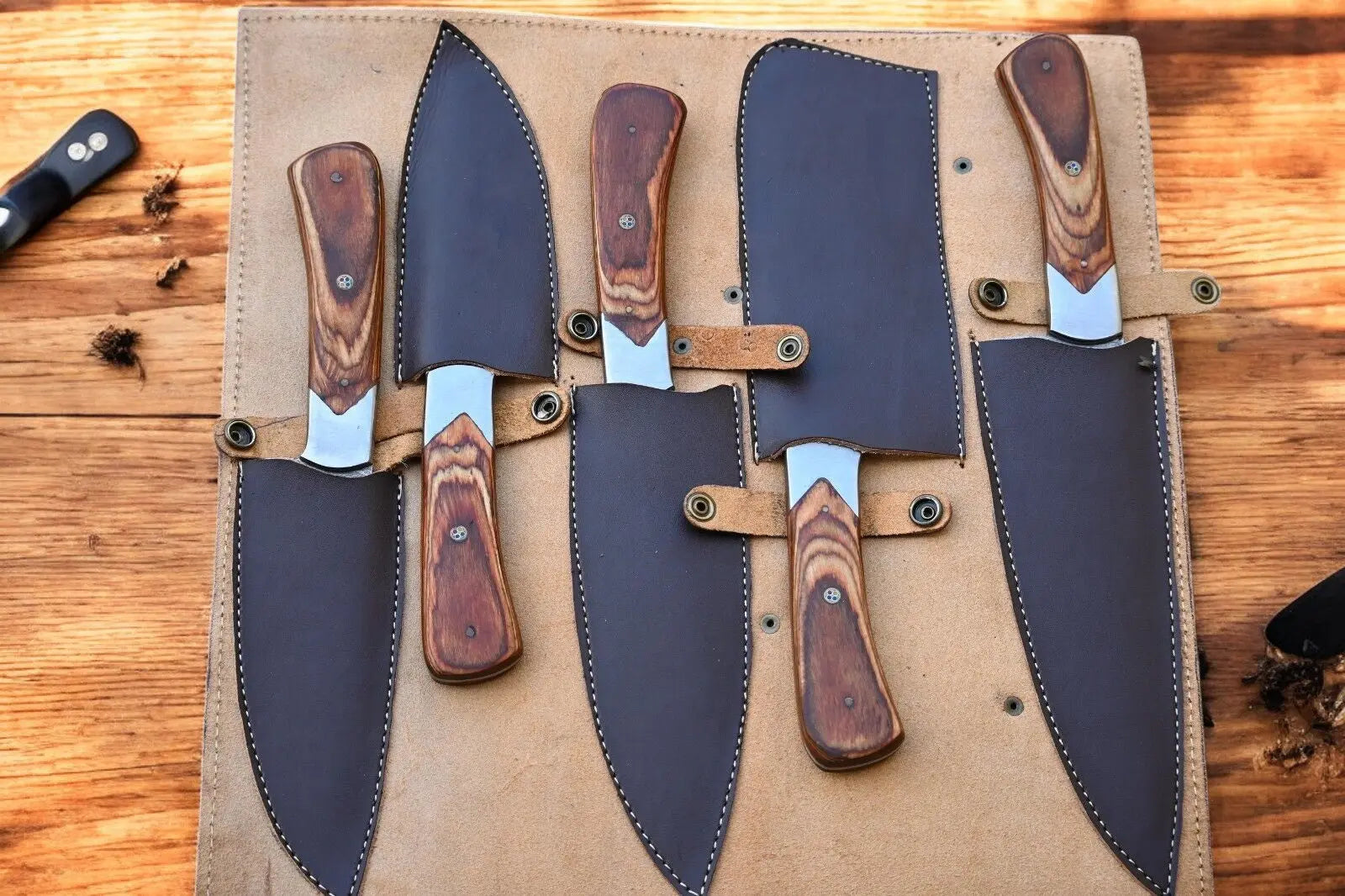 Handmade Damascus Kitchen Knives Set – Exotic Wood Handles by Damascus Knife Store, Southern handmade gift detail photo 3