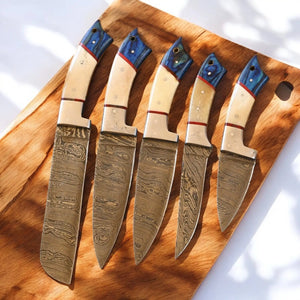Handmade Damascus Kitchen Knives Set – Exotic Wood & Bone by Damascus Knife Store, Southern handmade gift main product photo