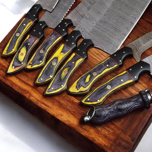 Handmade Damascus Kitchen Knives Set | Exotic Wood & Horn by Damascus Knife Store, Southern handmade gift detail photo 2