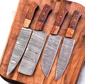 Handmade Damascus Kitchen Knives Set – Olive & Rosewood by Damascus Knife Store, Southern handmade gift detail photo 2