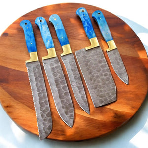 Handmade Damascus Kitchen Knives Set with Bone Handles by Damascus Knife Store, Southern handmade gift main product photo
