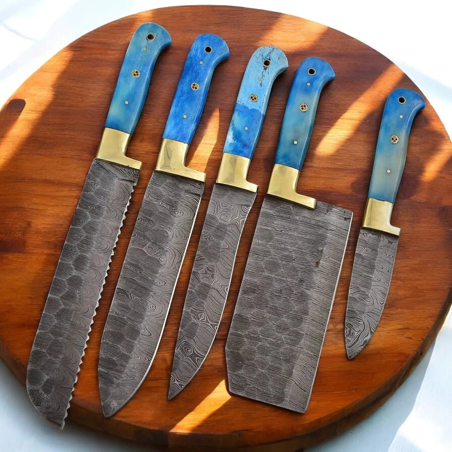 Handmade Damascus Kitchen Knives Set with Bone Handles by Damascus Knife Store, Southern handmade gift detail photo 2