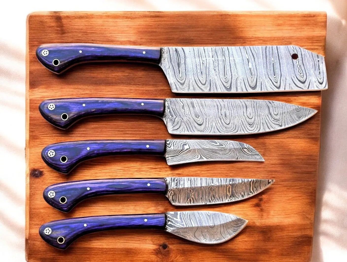 Handmade Damascus Kitchen Knives Set with Exotic Wood Handles by Damascus Knife Store, Southern handmade gift detail photo 2