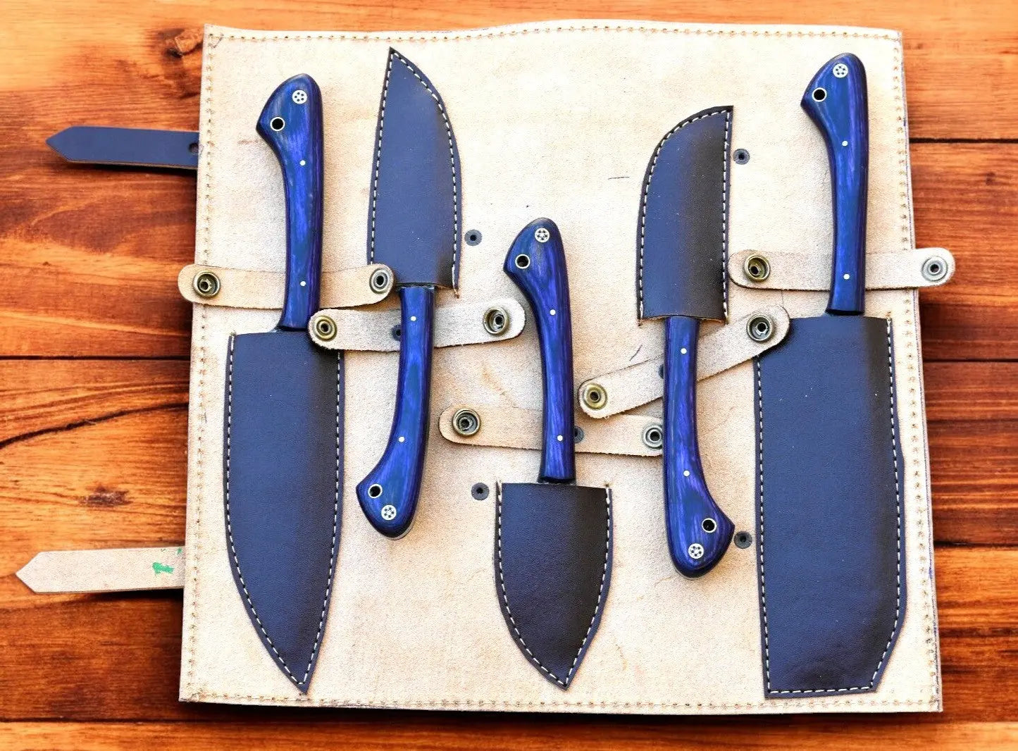 Handmade Damascus Kitchen Knives Set with Exotic Wood Handles by Damascus Knife Store, Southern handmade gift detail photo 3