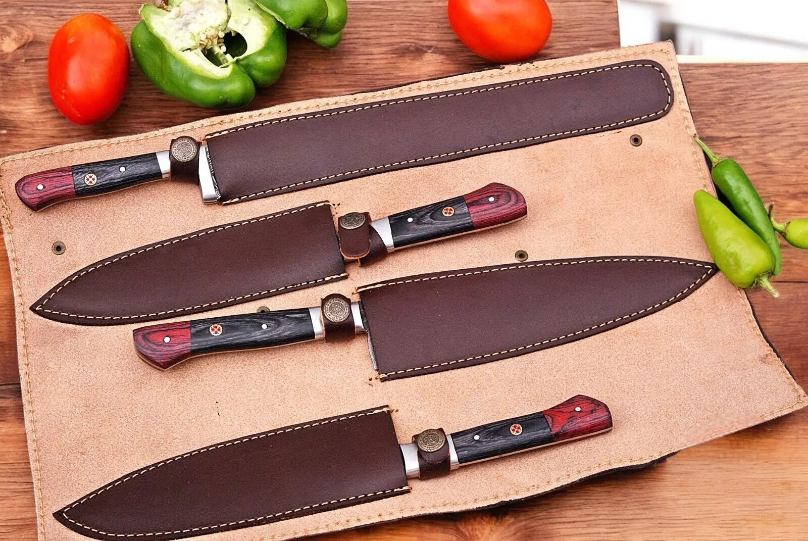 Handmade Damascus Kitchen Knives Set with Exotic Wood Handles by Damascus Knife Store, Southern handmade gift detail photo 3