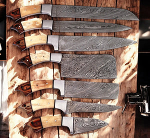 Handmade Damascus Kitchen Knives Set with Leather Roll by Damascus Knife Store, Southern handmade gift detail photo 2