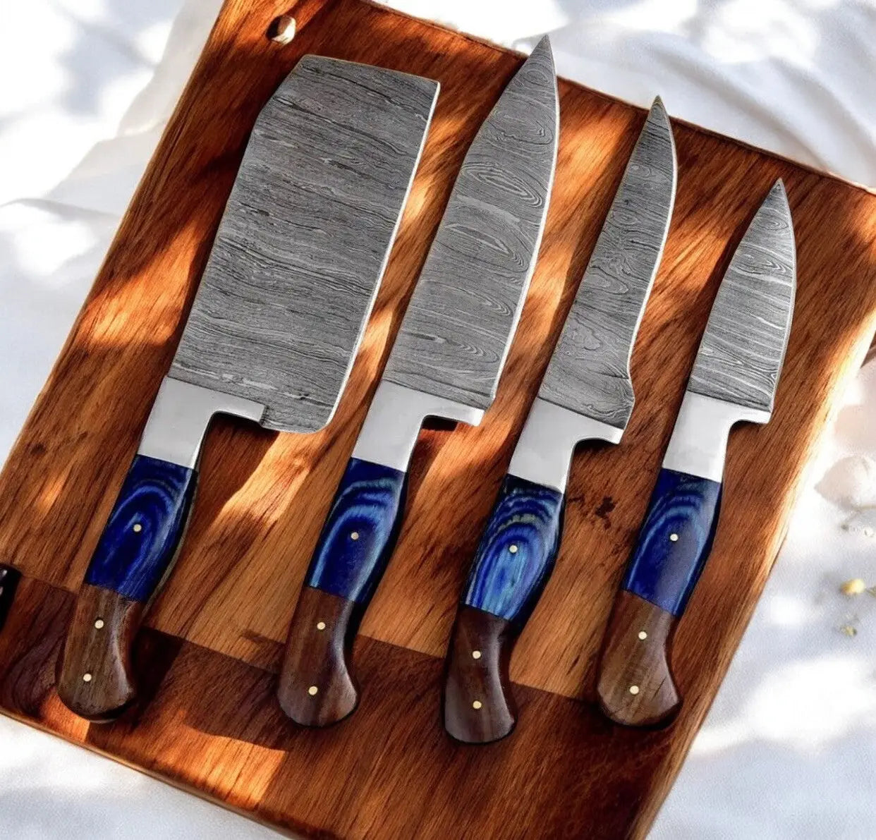 Handmade Damascus Kitchen Knives Set with Leather Roll Damascus Knife Store