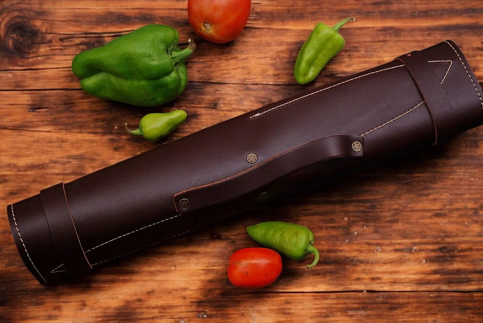 Handmade Damascus Kitchen Knives Set with Leather Roll by Damascus Knife Store, Southern handmade gift detail photo 3