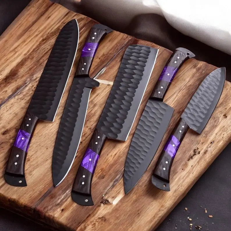 Handmade Damascus Kitchen Knives with Leather Roll by Damascus Knife Store, Southern handmade gift main product photo