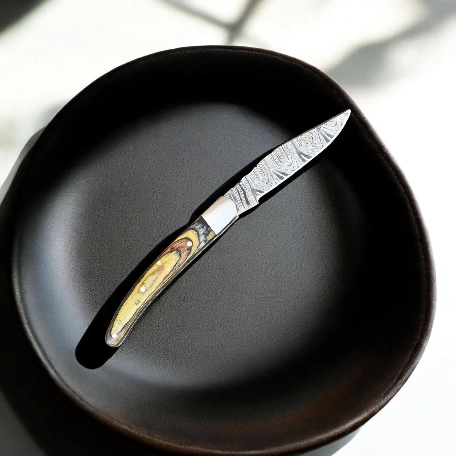Handmade Damascus Pocket Knife with Exotic Wood Handle by Damascus Knife Store, Damascus knife main product photo