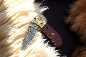 Handmade Damascus Pocket Knife with Micarta Handle by Damascus Knife Store, Damascus knife main product photo