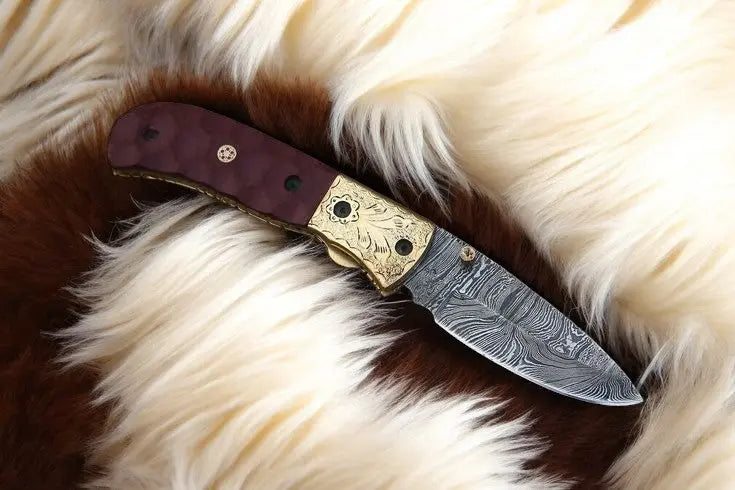 Handmade Damascus Pocket Knife with Micarta Handle by Damascus Knife Store, Damascus knife detail photo 3