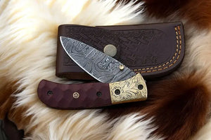 Handmade Damascus Pocket Knife with Micarta Handle by Damascus Knife Store, Damascus knife detail photo 5