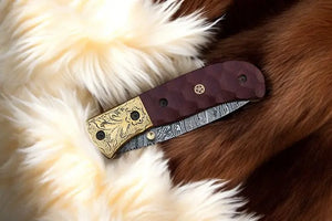 Handmade Damascus Pocket Knife with Micarta Handle by Damascus Knife Store, Damascus knife detail photo 6