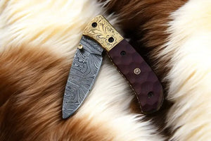 Handmade Damascus Pocket Knife with Micarta Handle by Damascus Knife Store, Damascus knife detail photo 8
