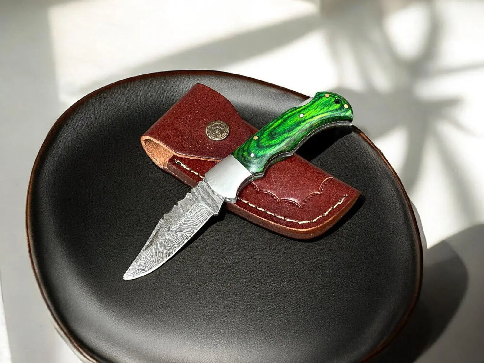 Handmade Damascus Pocket Knife with Wood Handle – 3" Blade Damascus Knife Store