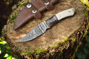 Handmade Damascus Skinning Knife – Epoxy Resin & Bone by Damascus Knife Store, Damascus knife detail photo 2