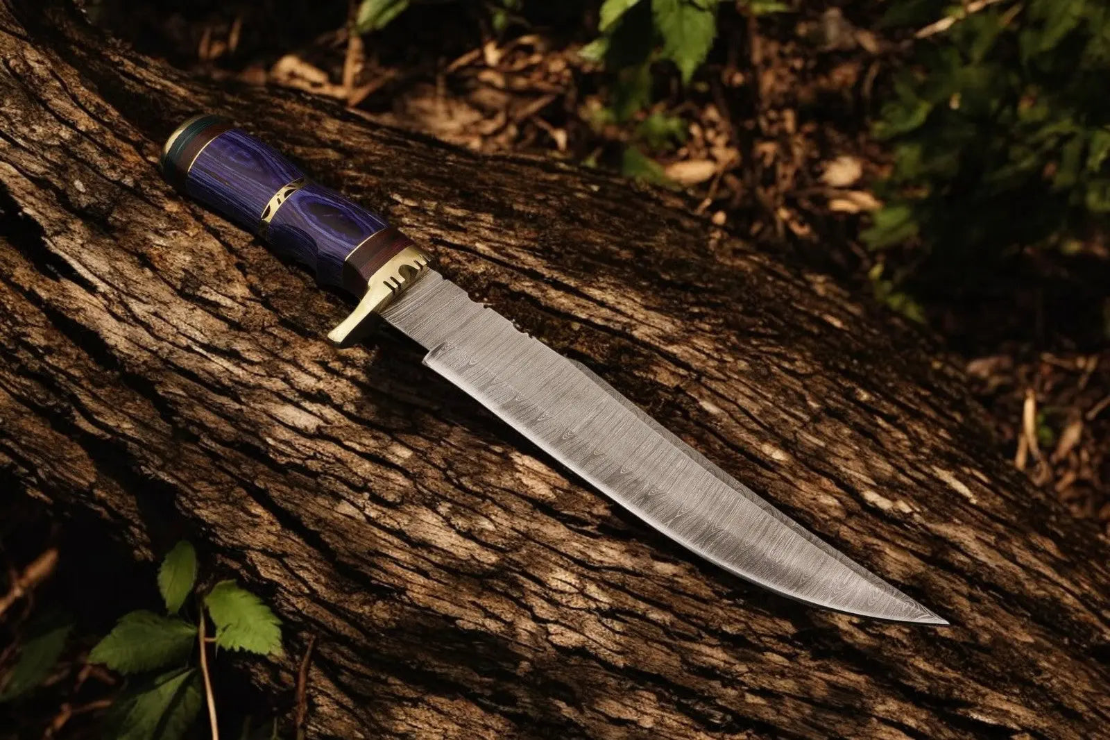 Handmade Damascus Steel Bowie Knife with Exotic Wood Handle - 15 Inches Damascus Knife Store
