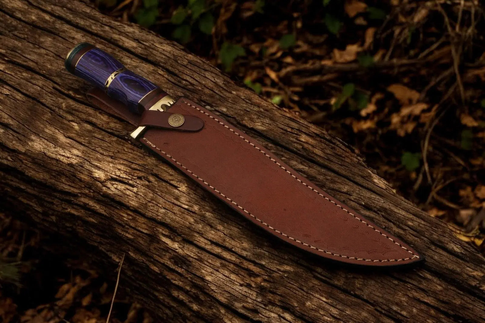 Handmade Damascus Steel Bowie Knife with Exotic Wood Handle - 15 Inches Damascus Knife Store
