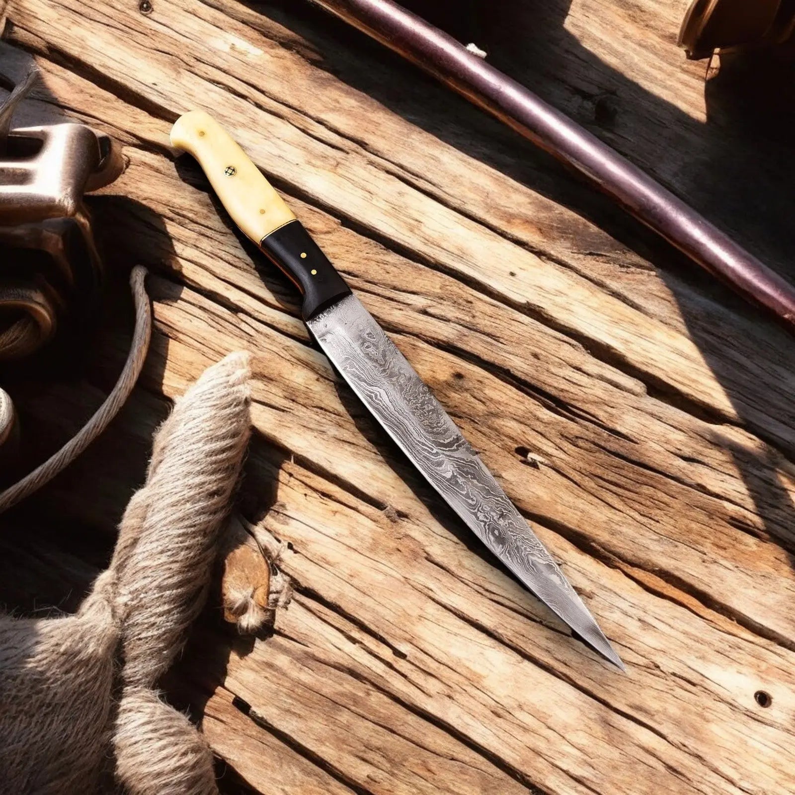 Handmade Damascus Steel Fillet Knife – 6.5" Blade by Damascus Knife Store, Damascus knife detail photo 2