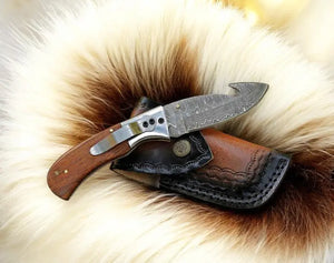 Handmade Damascus Steel Folding Knife with Rosewood Handle by Damascus Knife Store, Damascus knife detail photo 2