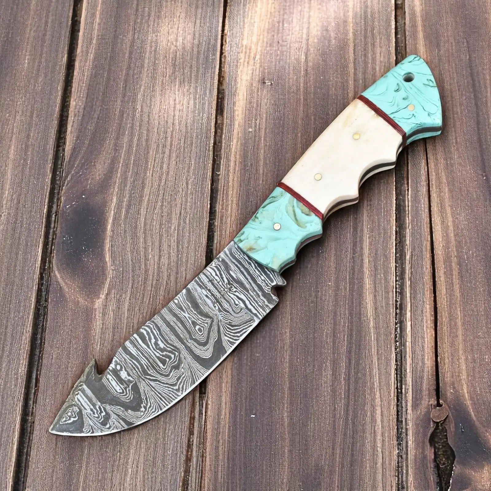 Handmade Damascus Steel Gut Hook Hunting Knife 8" by Damascus Knife Store, Damascus knife main product photo