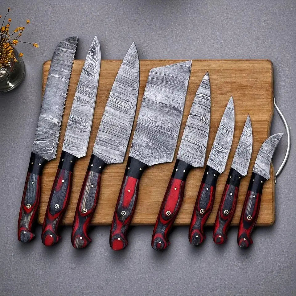Handmade Damascus Steel Kitchen Knives Set | Exotic Wood by Damascus Knife Store, Southern lifestyle apparel main product photo