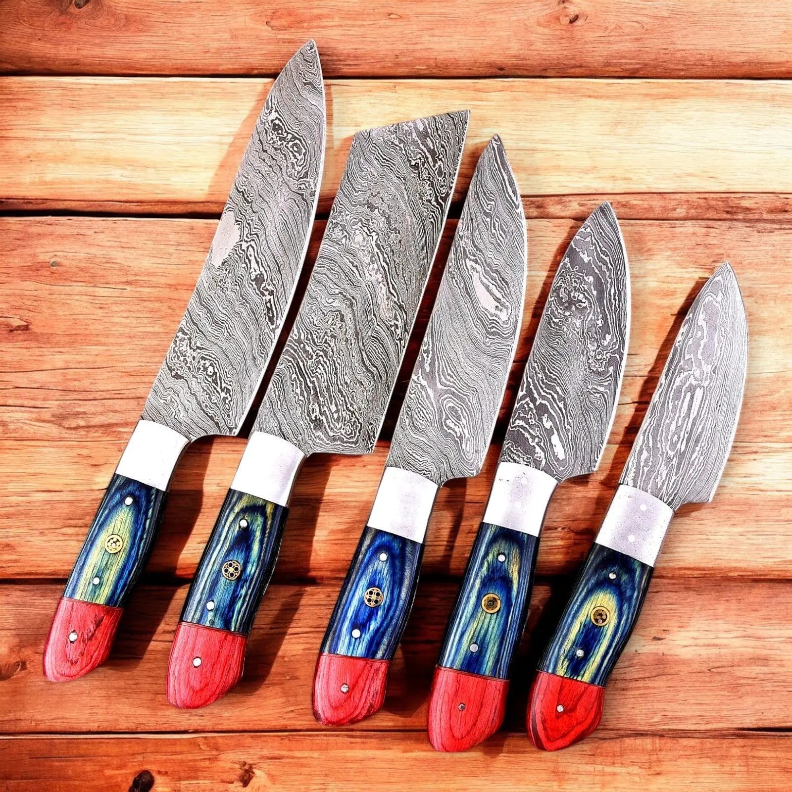 Handmade Damascus Steel Kitchen Knives Set – Exotic Wood Handles by Damascus Knife Store, Southern lifestyle apparel detail photo 2