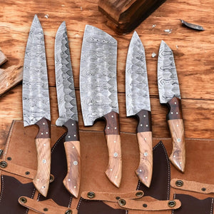Handmade Damascus Steel Kitchen Knives Set – Rosewood Handle by Damascus Knife Store, Southern lifestyle apparel main product photo