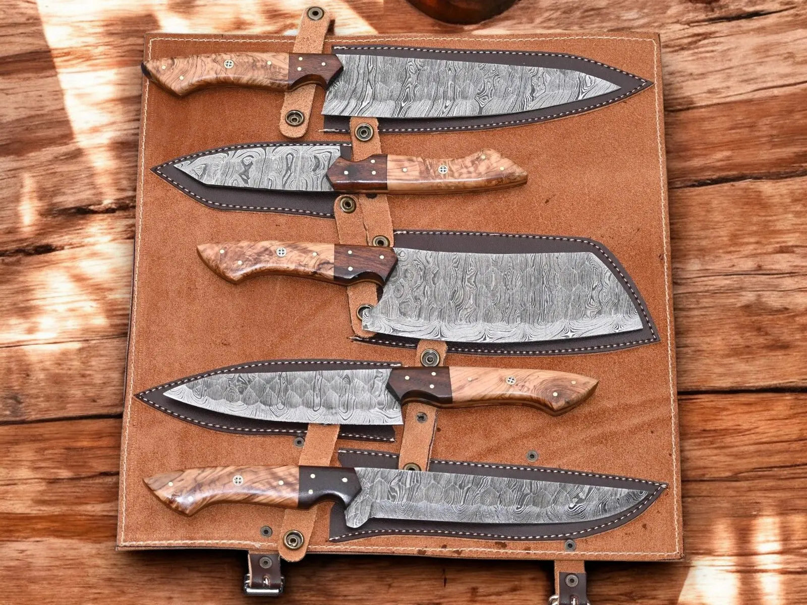 Handmade Damascus Steel Kitchen Knives Set – Rosewood Handle by Damascus Knife Store, Southern lifestyle apparel detail photo 3